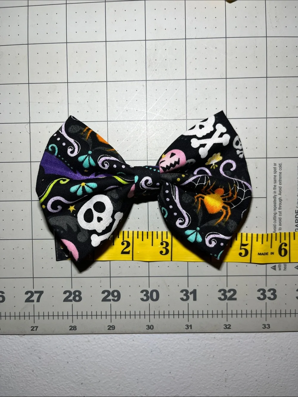 Kids Halloween Skull & Spider Bow Hair Clip - Black